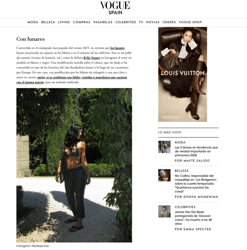 captura de pantalla de la web de Vogue, sobre un artículo de Kylie Gener